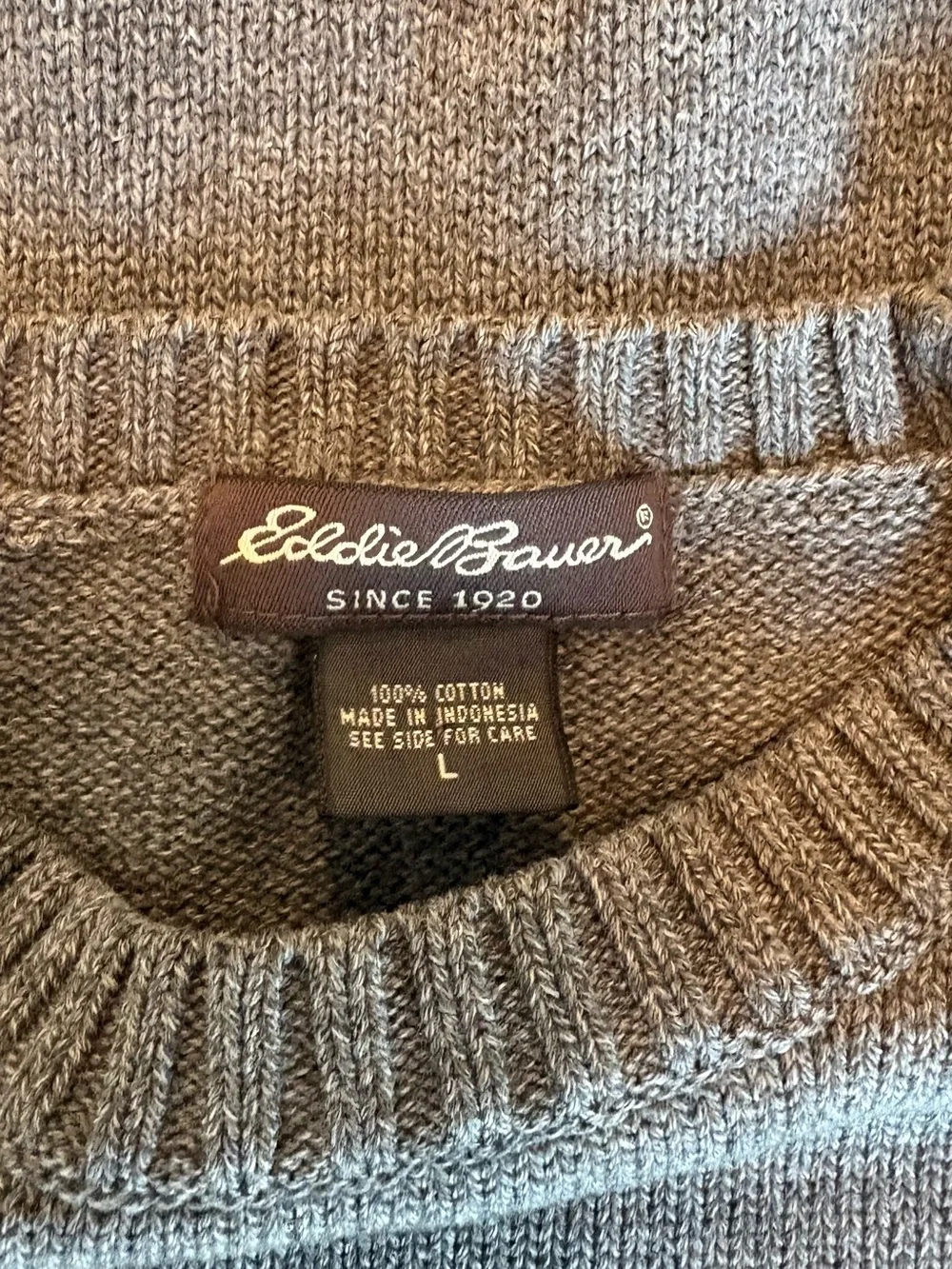 Eddie Bauer 100% Cotton Crewneck with Navy & Olive Stripes